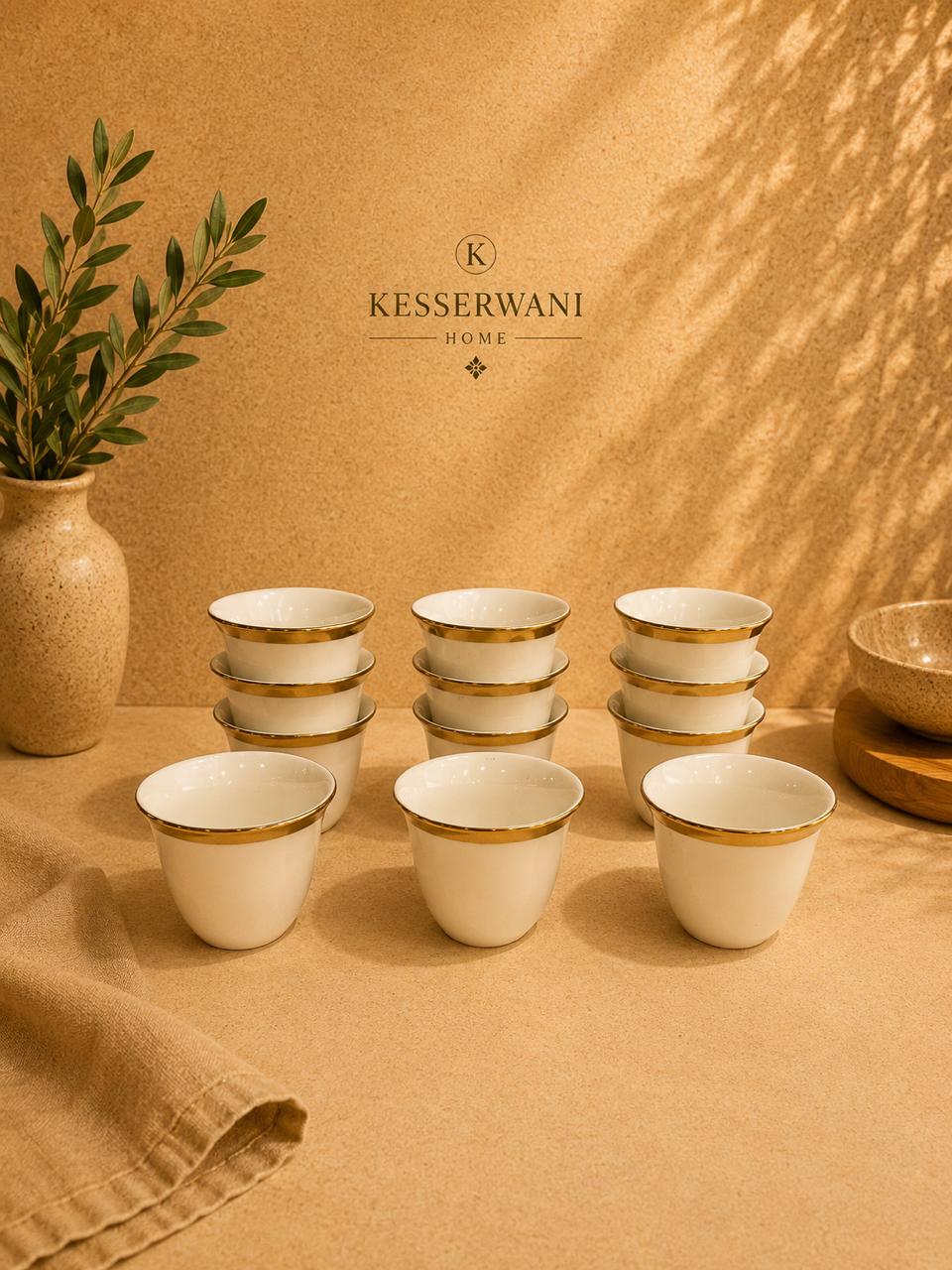Royal Gold Band Coffee Cups – 12 PCS