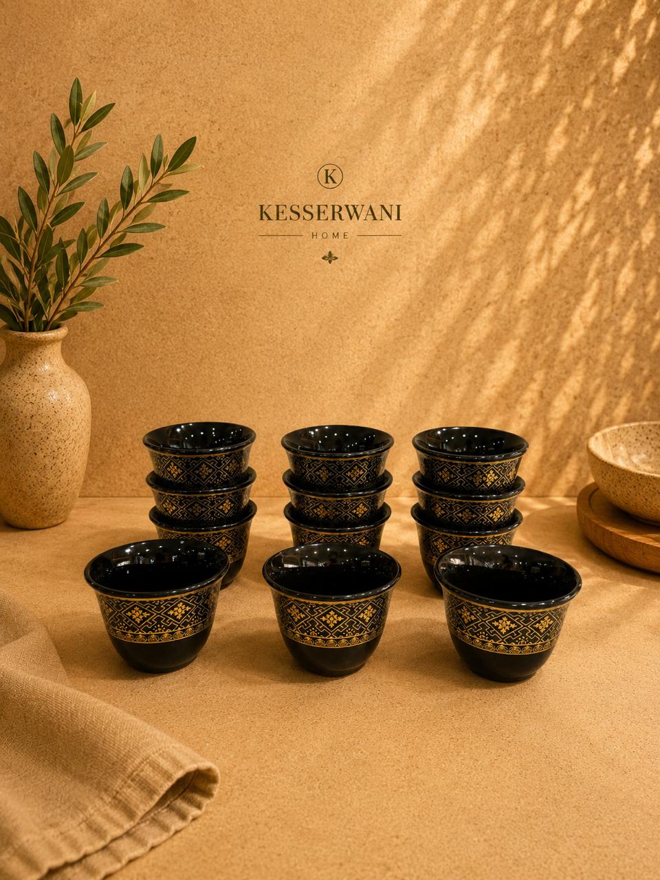 Imperial Pattern Gold Coffee Cups – 12 PCS
