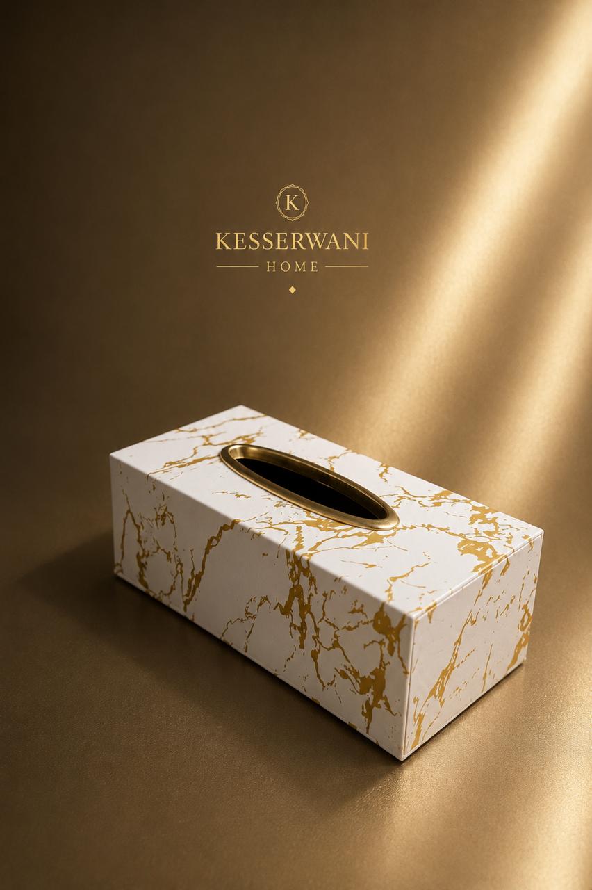 White Gold Marble Luxe Tissue Box