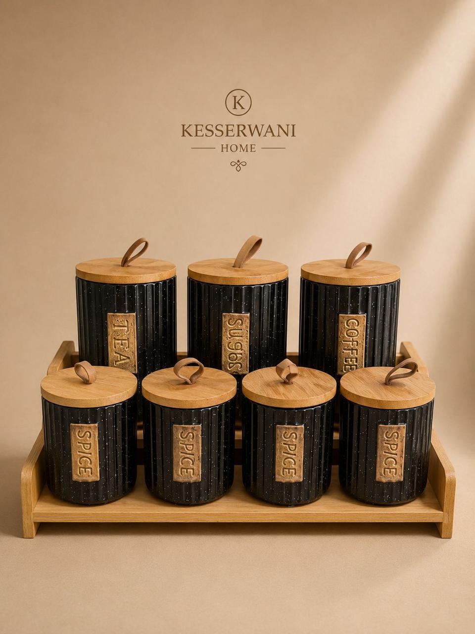 Black Porcelain Kitchen Canister Set – 7 Pieces