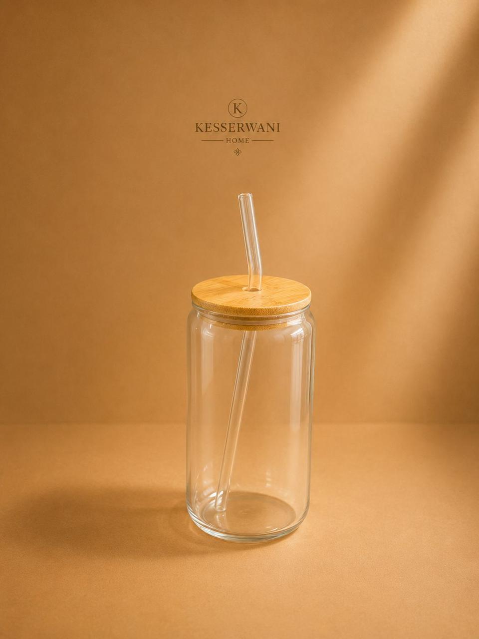 Clear Glass Can Tumbler with Bamboo Lid & Straw