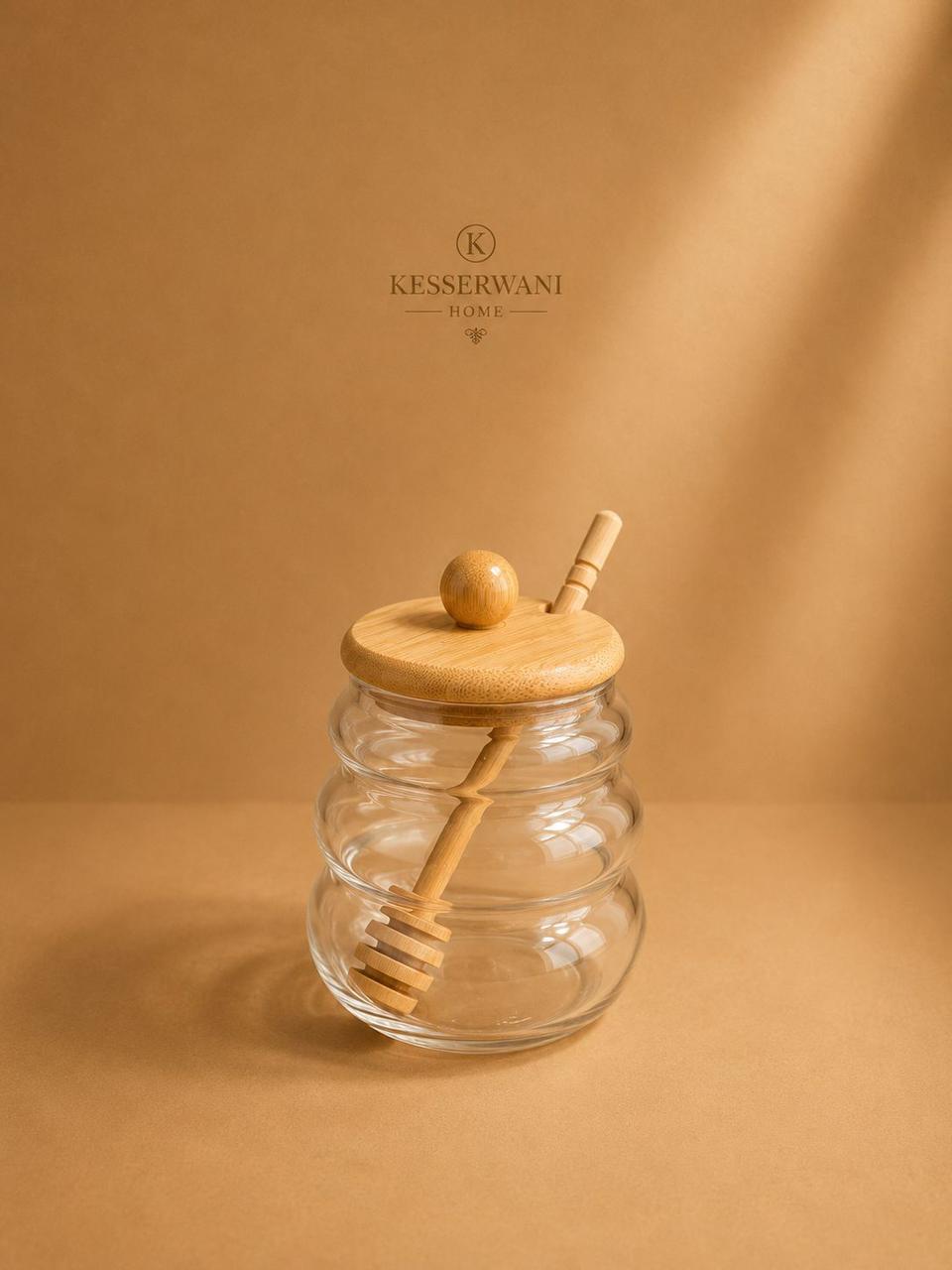 Glass Honey Jar with Wooden Dipper