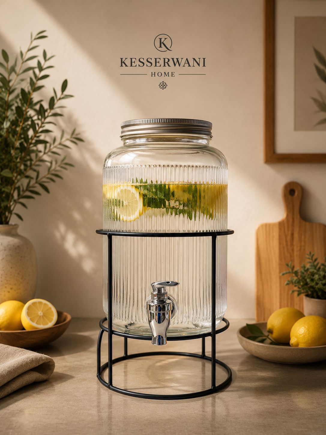 Ribbed Glass Beverage Dispenser