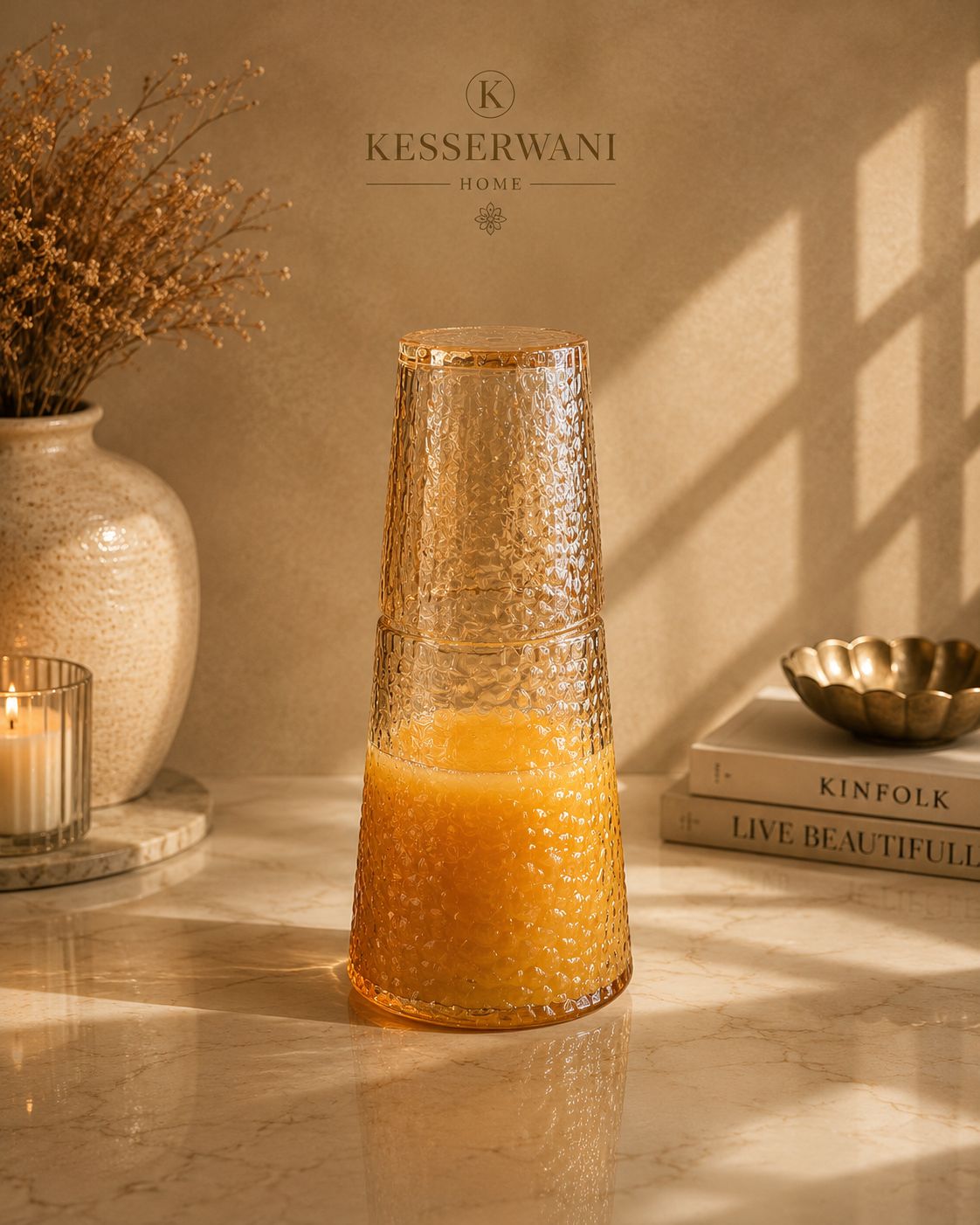 Textured Glass Juice Bottle – 1L
