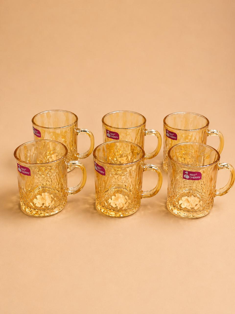 Amber Glass Mug Set – 225ml (6 Pieces)
