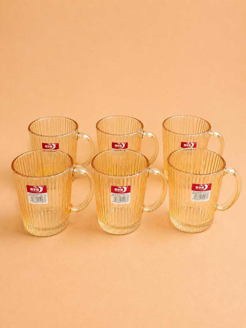Amber Ribbed Glass Mug Set – 290ml (6pcs)