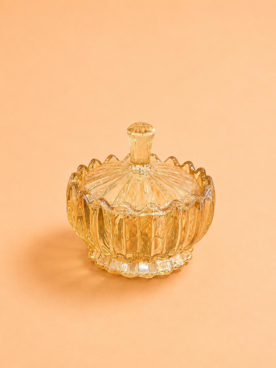 Amber Glass Sugar Bowl with Lid – 10 cm