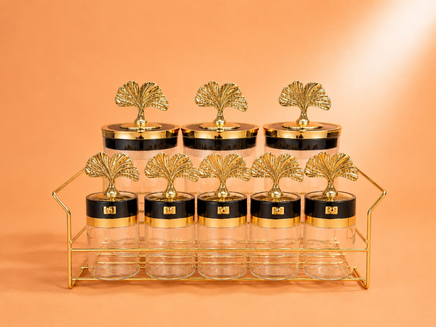 9-Piece Glass Storage Jar Set with Rack