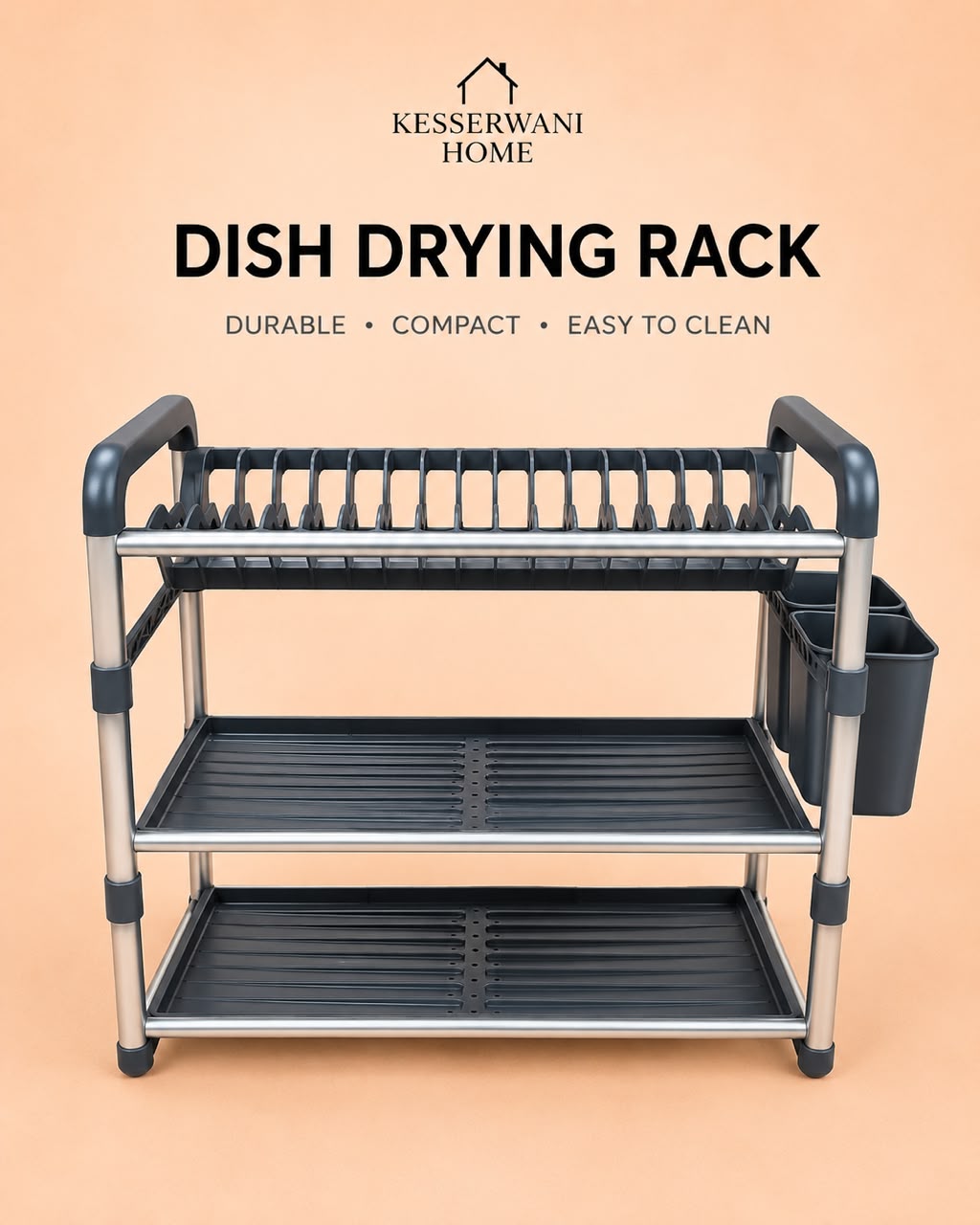 3-Layer Aluminium Dish Drying Rack 60cm