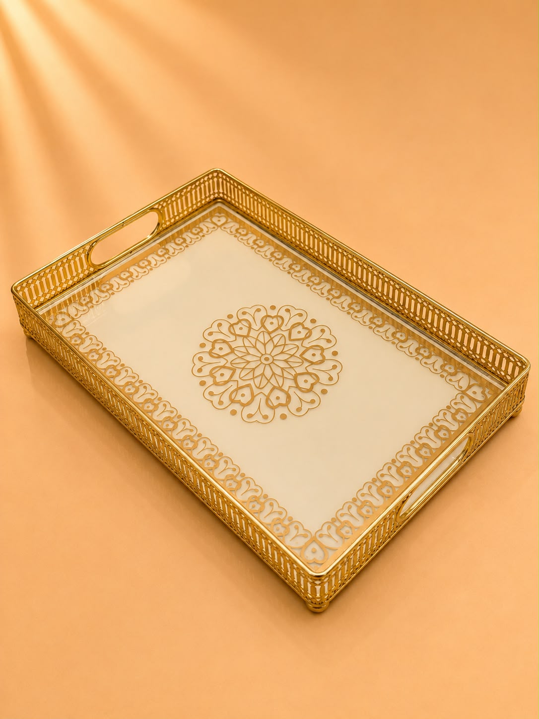 White & Gold Decorative Serving Tray