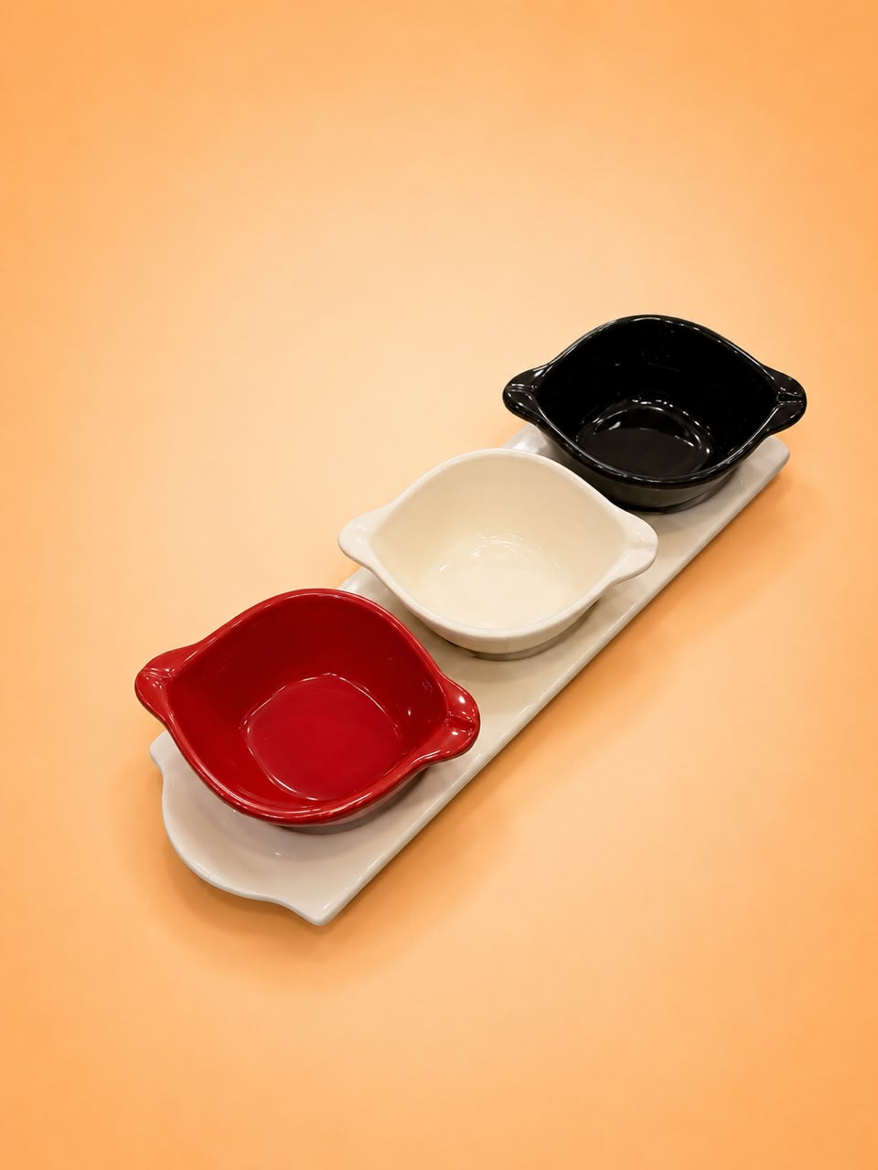 3-Piece Ceramic Serving Bowl Set with Tray
