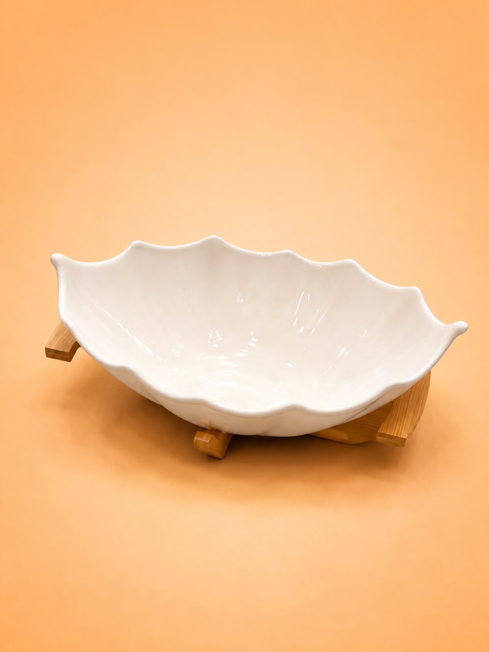 Ceramic Serving Bowl with Bamboo Stand – 12 Inch
