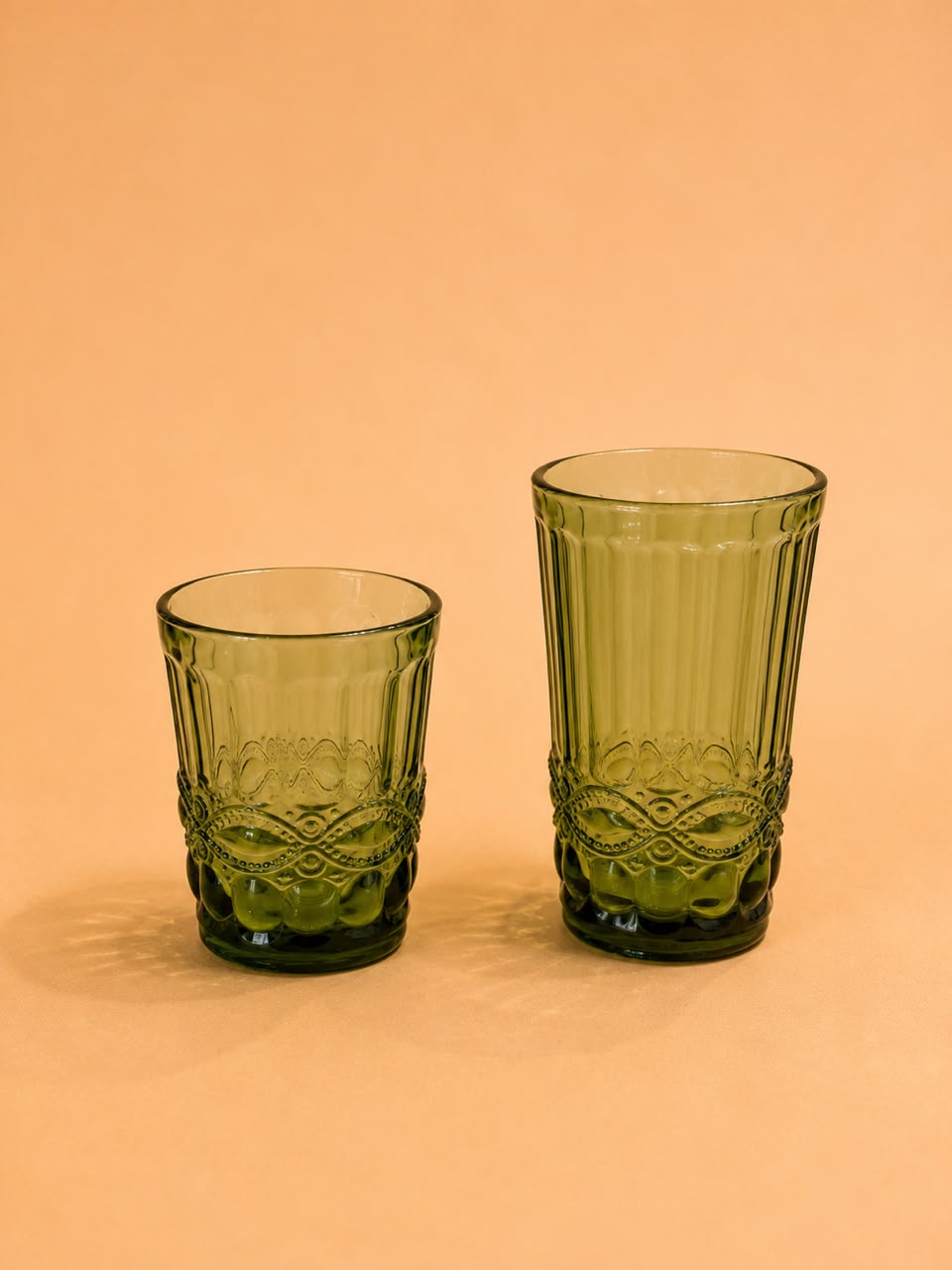 Embossed green colored Glass Tumbler 6pcs 300ml & 370ml
