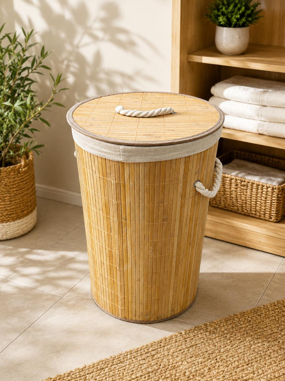 Round Bamboo Laundry Hamper