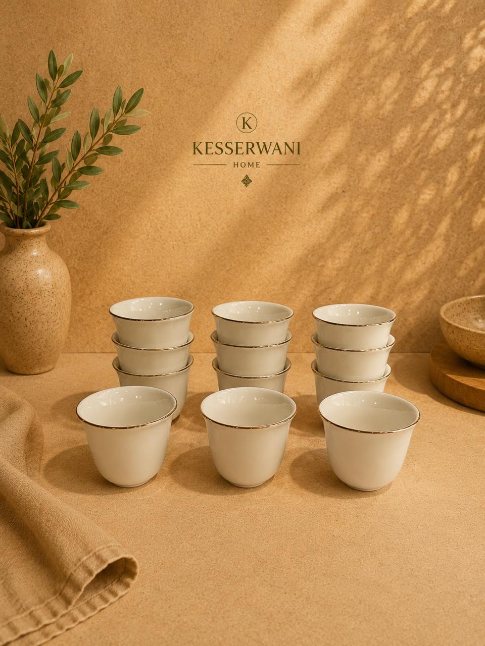 Ivory Gold Rim Coffee Cups – 12 PCS