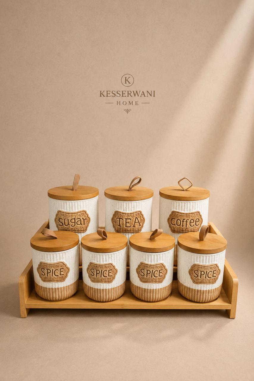 White Porcelain Kitchen Canister Set – 7 Pieces