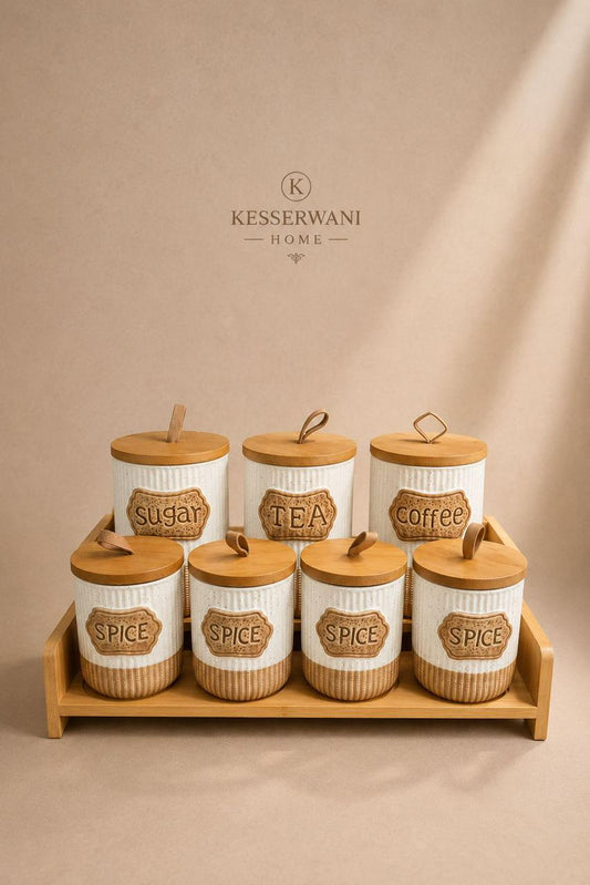 White Porcelain Kitchen Canister Set – 7 Pieces
