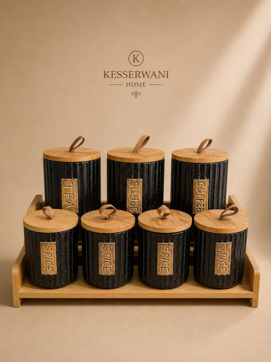 Black Porcelain Kitchen Canister Set – 7 Pieces
