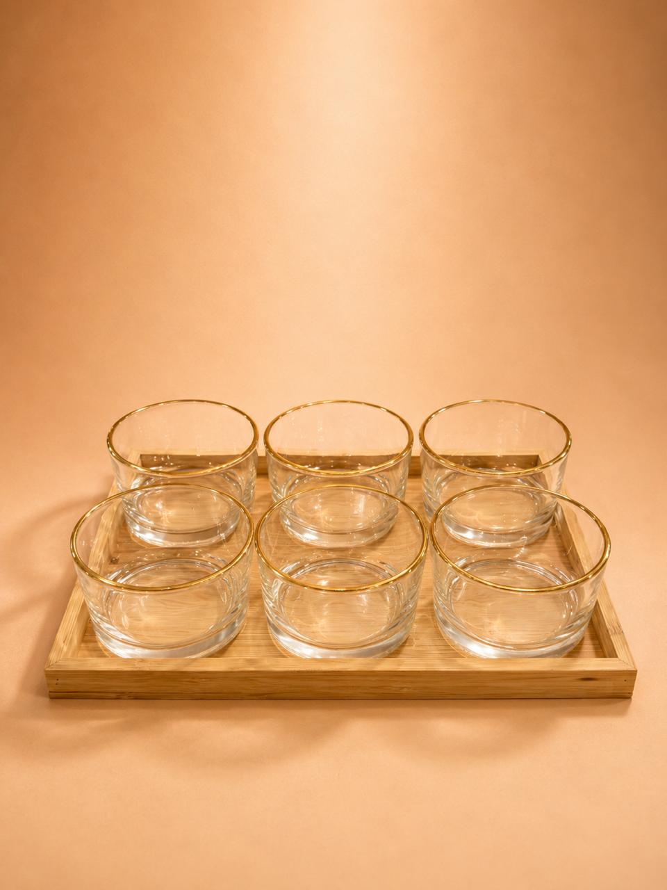 6-Piece Glass Bowl Set with Bamboo Tray