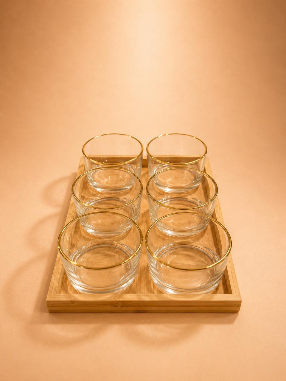 6-Piece Glass Bowl Set with Bamboo Tray