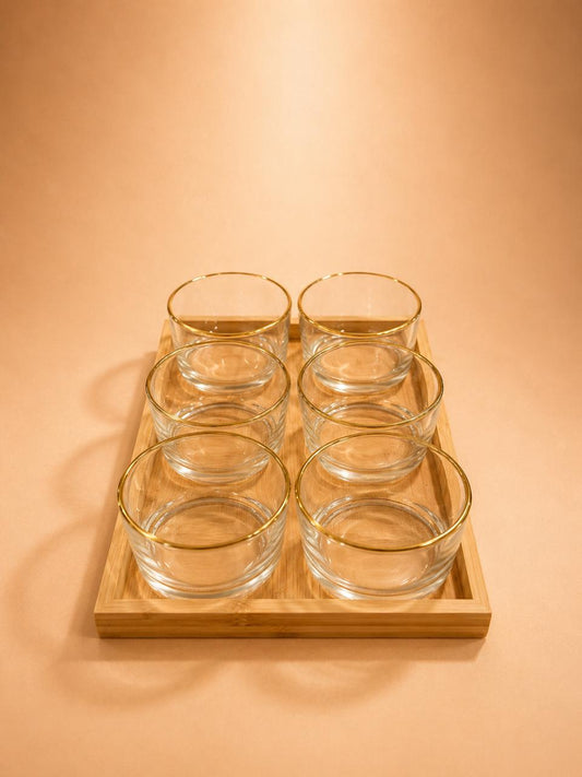 6-Piece Glass Bowl Set with Bamboo Tray