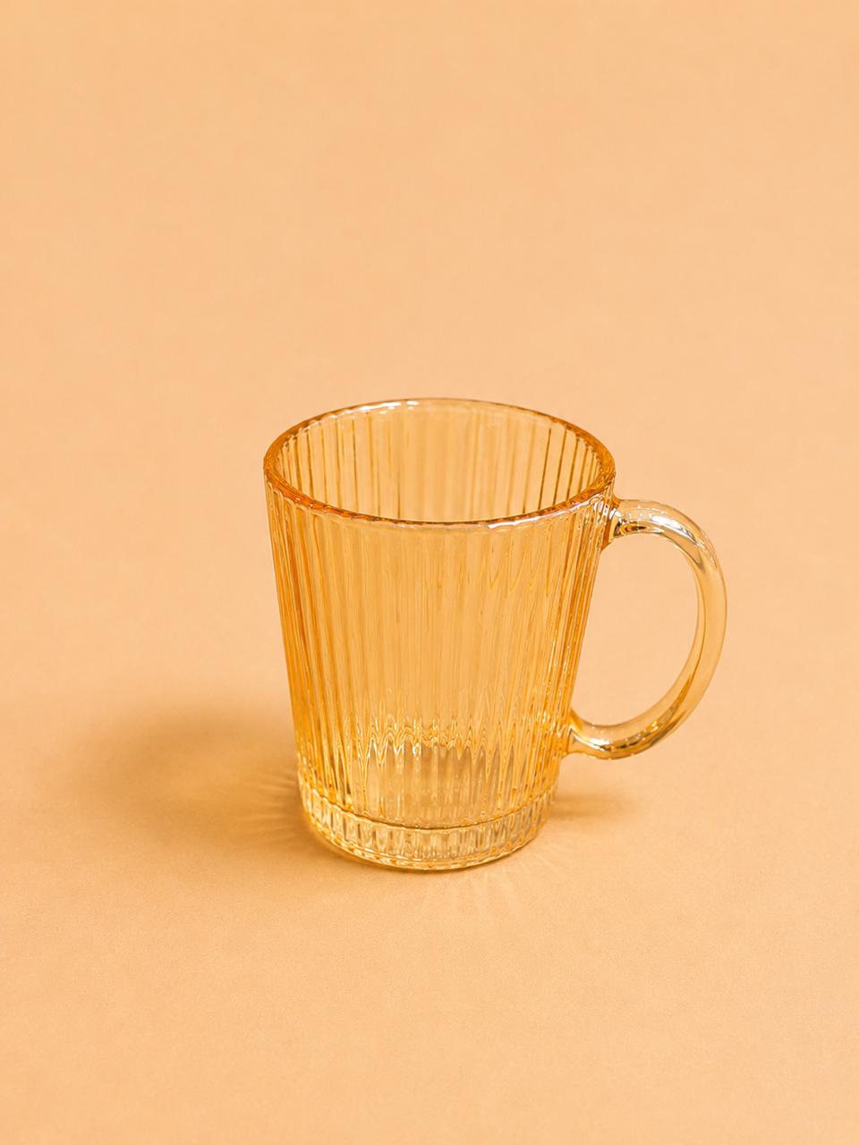 Amber Ribbed Glass Mug Set – 290ml (6pcs)