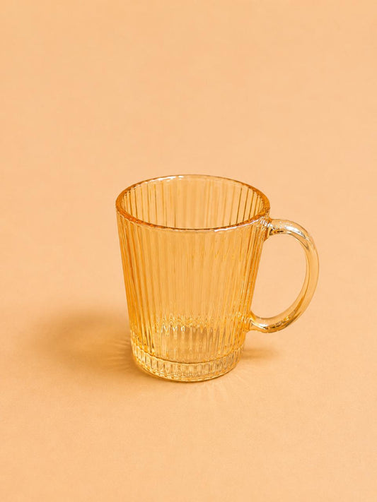 Amber Ribbed Glass Mug Set – 290ml (6pcs)