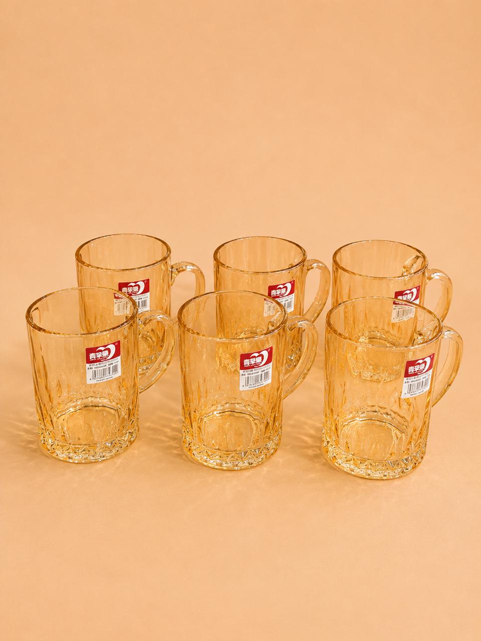 Amber Ribbed Glass Mug Set – 360ml (6pcs)