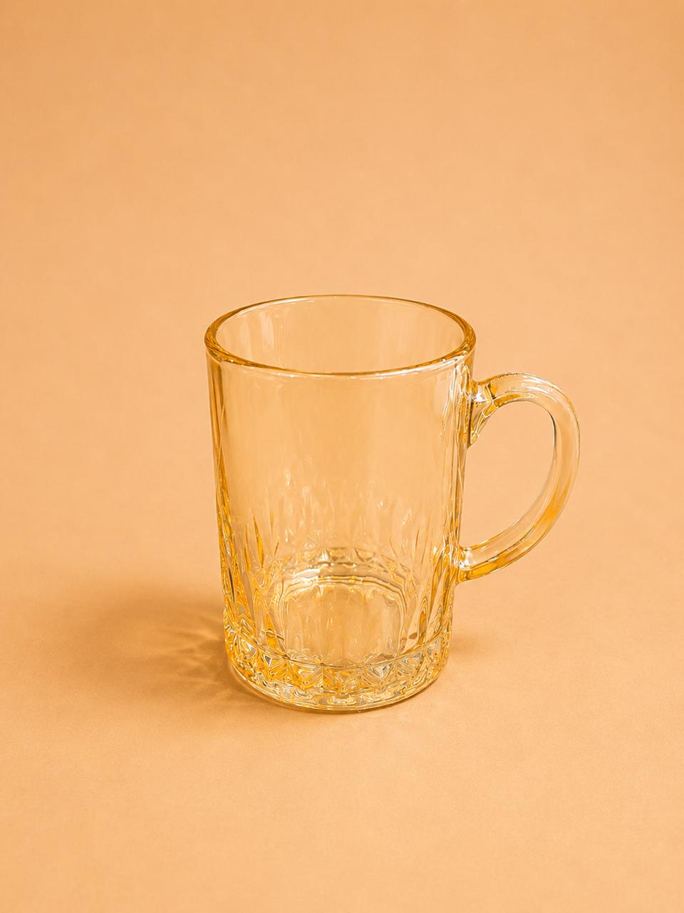 Amber Ribbed Glass Mug Set – 360ml (6pcs)
