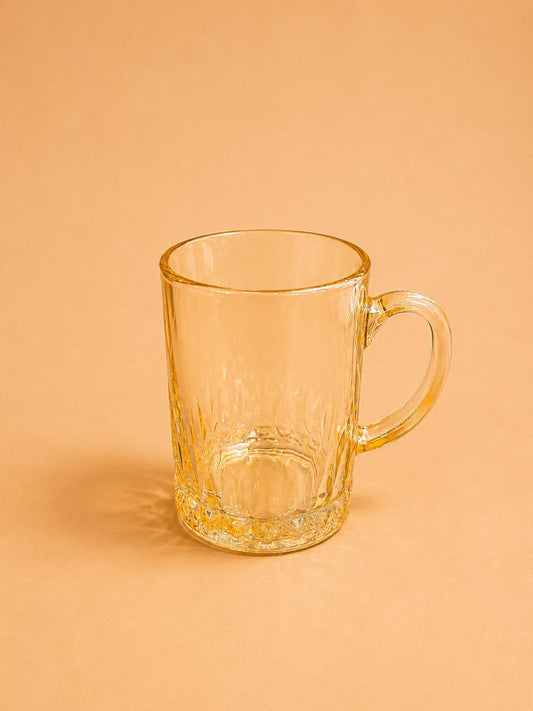 Amber Ribbed Glass Mug Set – 360ml (6pcs)