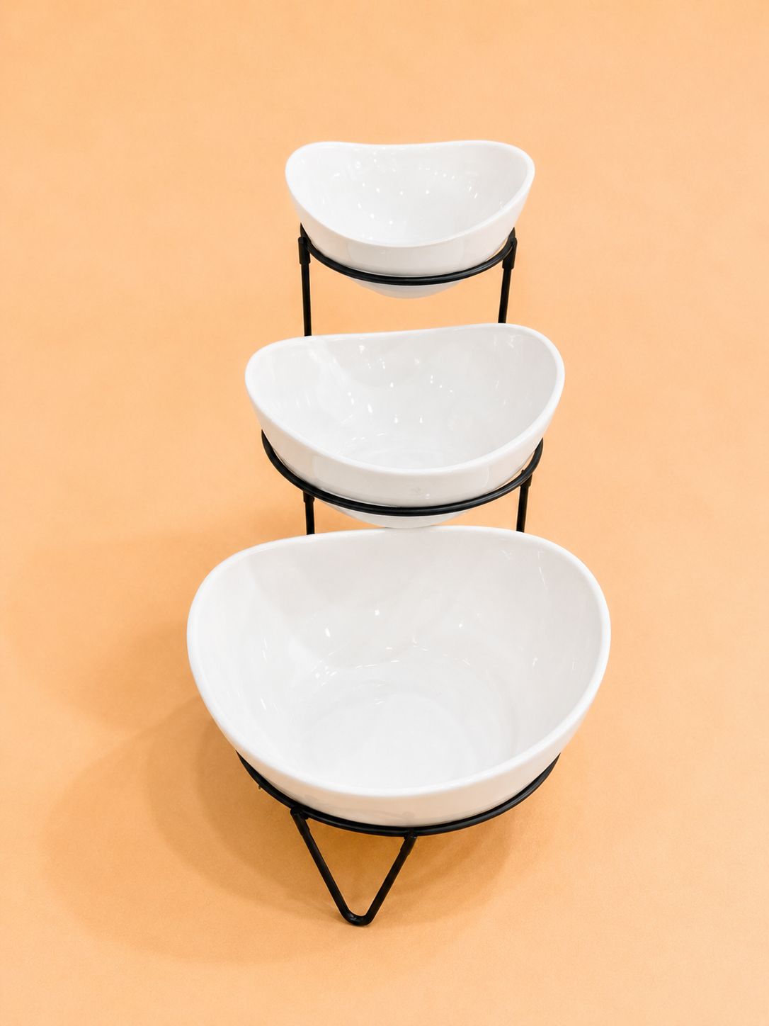 3-Tier Porcelain Bowl Set with Black Stand