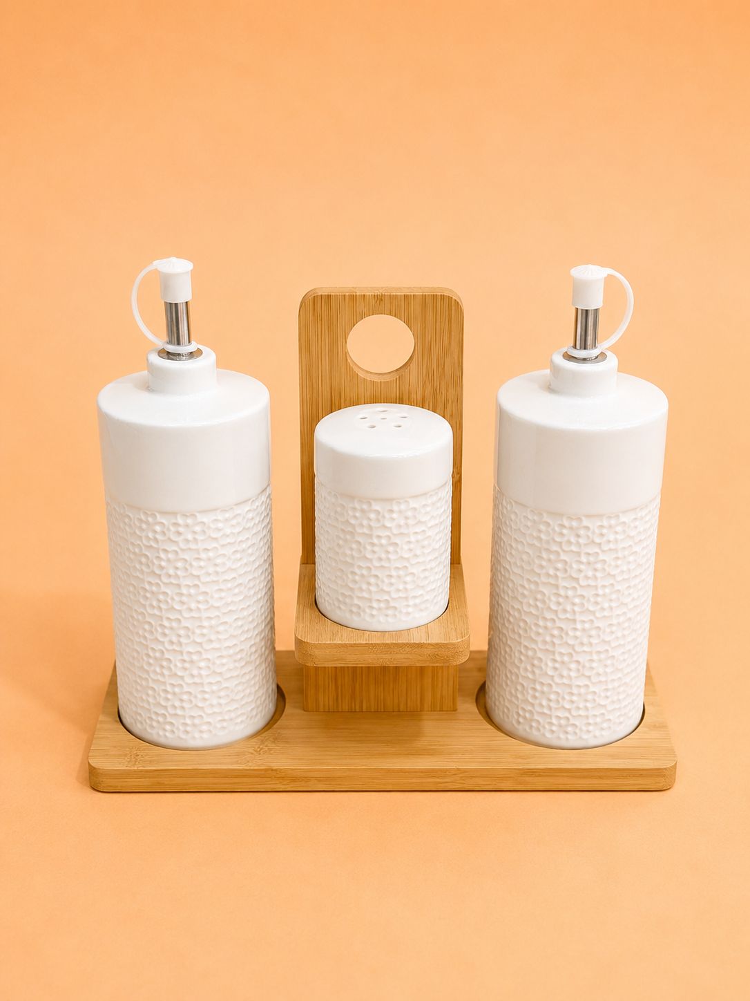 Oil &amp; Condiment Set with Wooden Stand