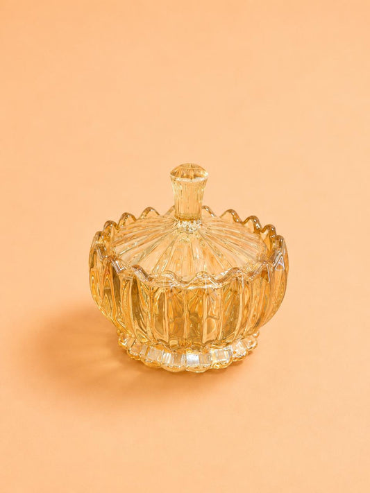 Amber Glass Sugar Bowl with Lid – 10 cm