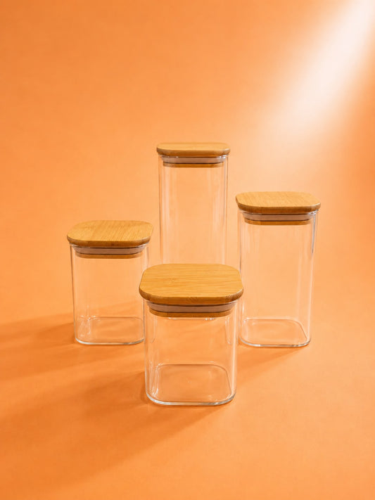 Square Glass Storage Container with Bamboo Lid 4 Sizes