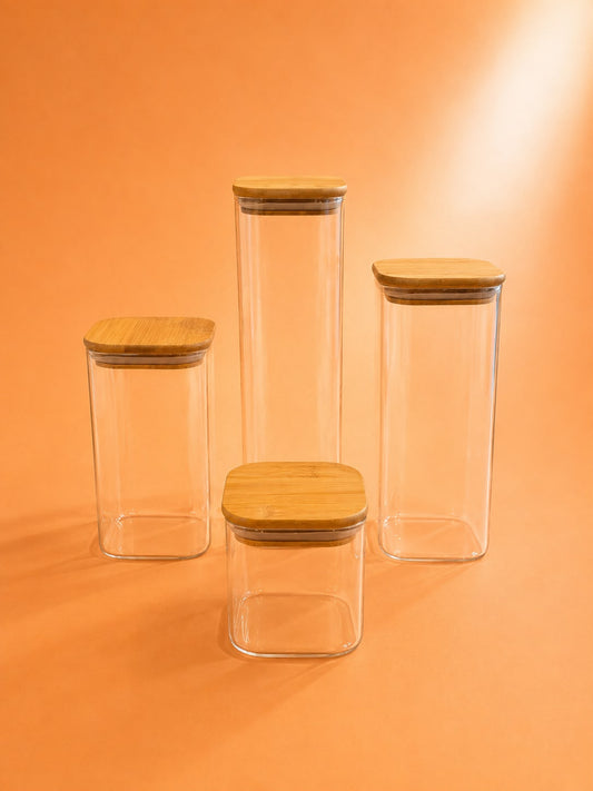 Square Glass Storage Container with Bamboo Lid 4 Sizes