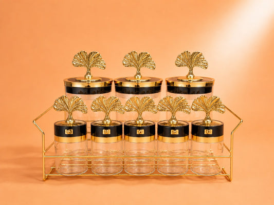 9-Piece Glass Storage Jar Set with Rack