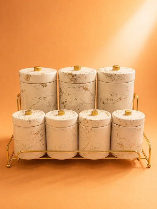 7-Piece Marble Ceramic Storage Canister Set with Rack