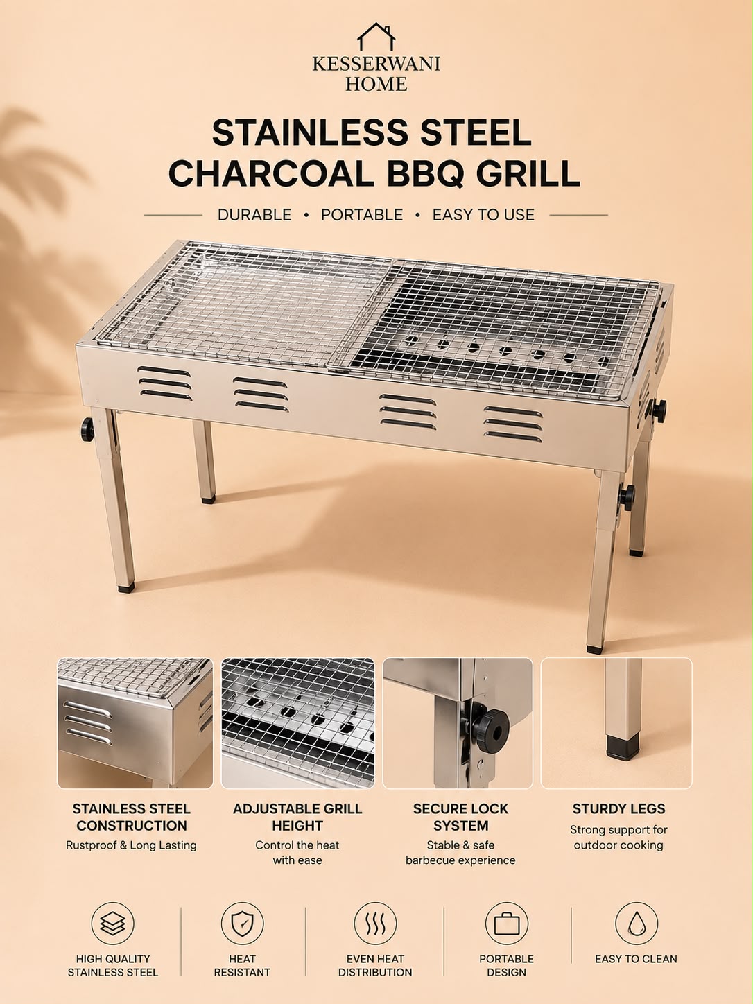 Stainless Steel Charcoal BBQ Grill