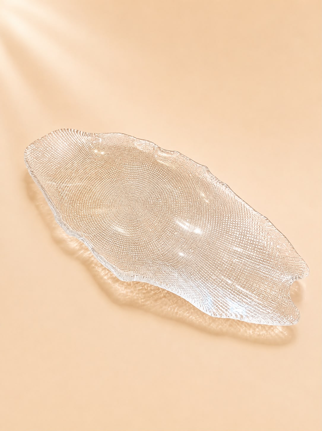 Textured Glass Leaf Serving Platter 50cm