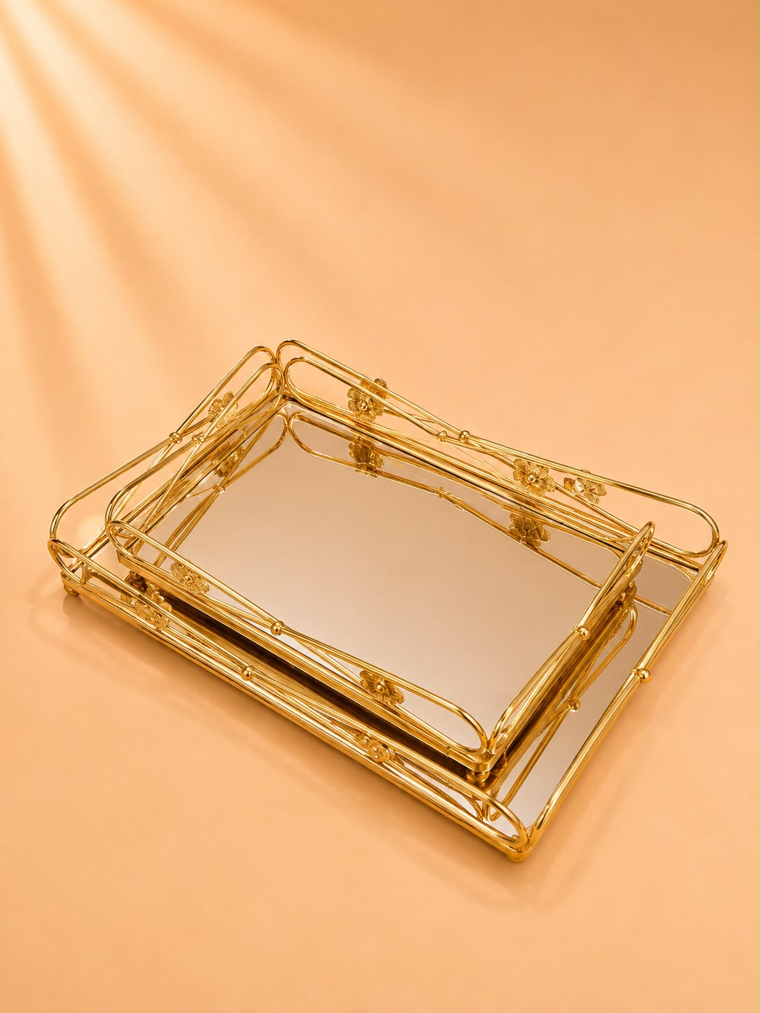 Gold Mirrored Serving Tray Set 2pcs
