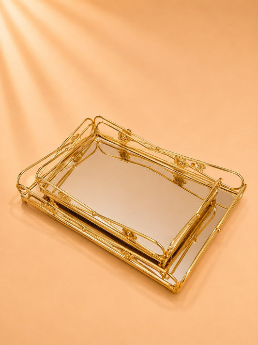 Gold Mirrored Serving Tray Set 2pcs