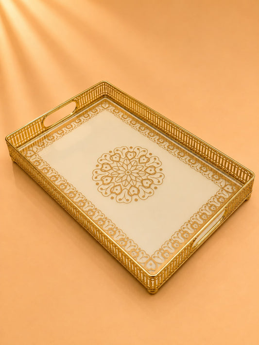 White & Gold Decorative Serving Tray