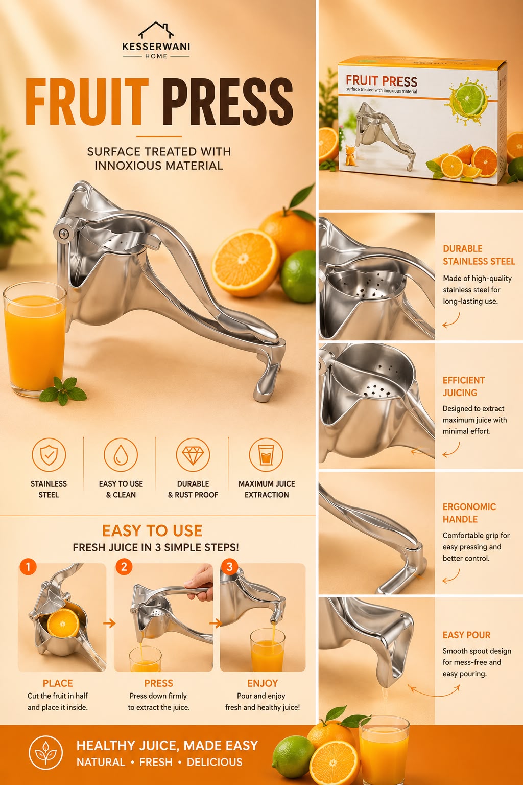 Stainless Steel Fruit Press