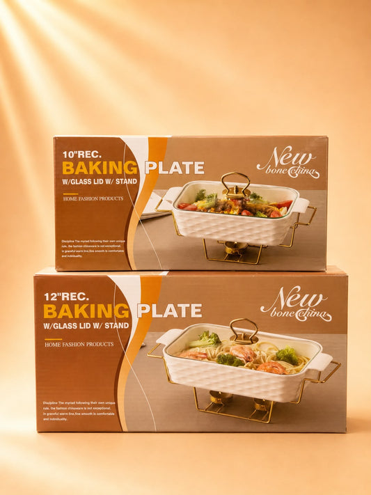 Rectangular Baking Plate with Glass Lid &amp; Stand