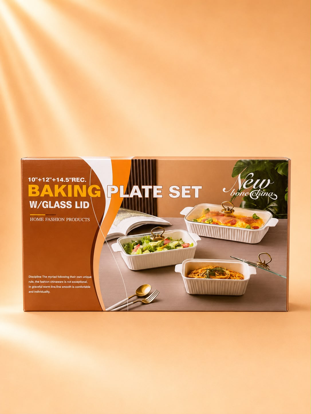 3-Piece Rectangular Baking Plate Set with Glass Lids