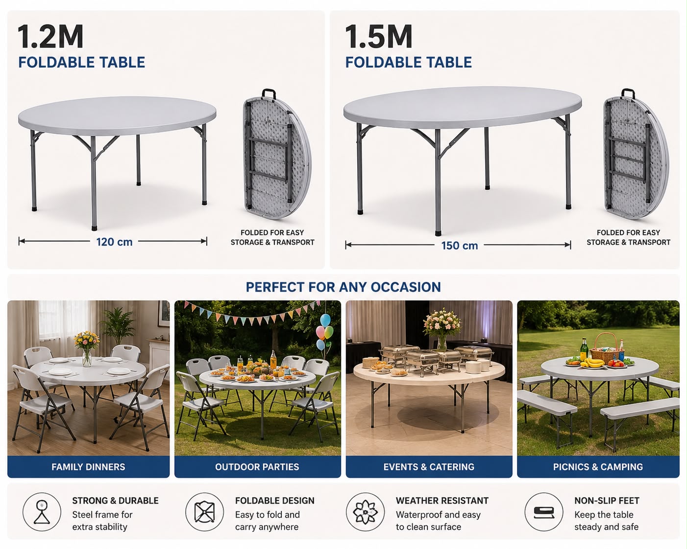 Foldable Round Table 1.2m & 1.5m