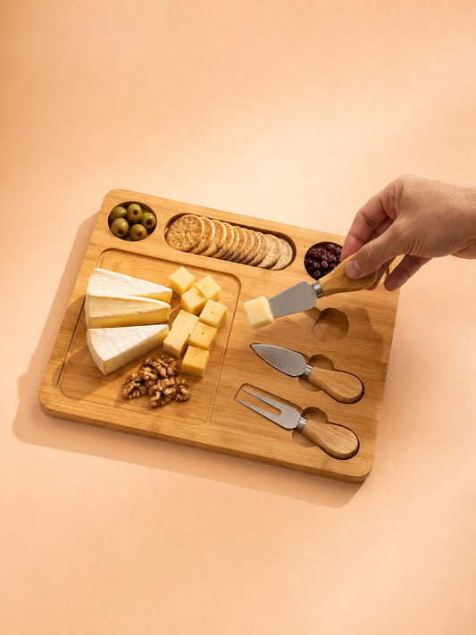 Bamboo Cheese Board Set with 3 Tools – 30×30 cm