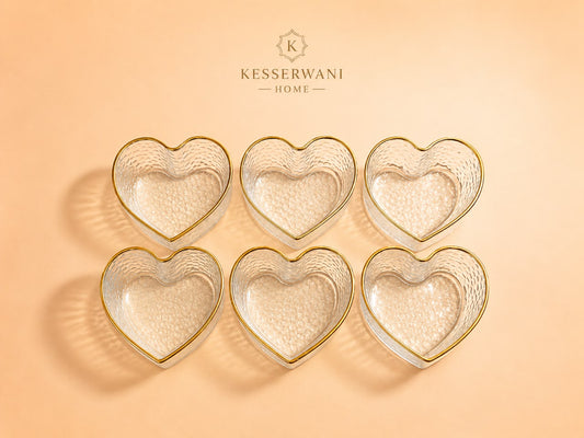 6-Piece Gold Rim Heart-Shaped Glass Bowls