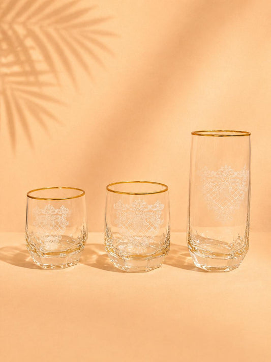 Turkish Gold Rim Glassware Set – 18 Pieces