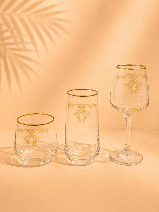Turkish Gold Rim Glassware Set – 18 Pieces